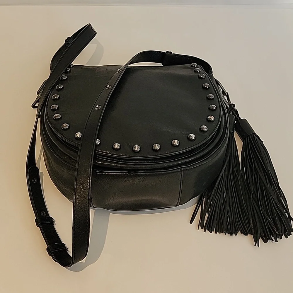 Black Studded Leather Crossbody Bag - Picture 7 of 13